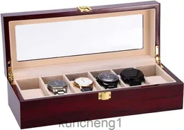 Watch Box 6 Slot Watch Case Watch Holder with Glass Lid Wooden Watch Case with Removable Watch Pillow Metal Clasp Watch Display. brownpeachclear