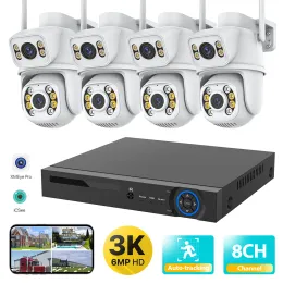 System 6MP HD PTZ POE IP -kamera utomhus dubbla lins NVR -kit Hem Säkerhetskamera Systemövervakningsuppsättning H.265 Mini P2P Video CCTV -kamera