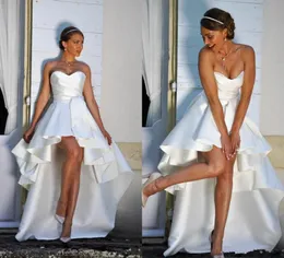 2019 하이 로우 새틴 라인 웨딩 드레스 연인 Ruched Zipper Back Summer Wedding Gowns for Bride4295162