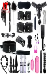 Sex Toys Massager Sexiga BDSM -satser Vuxna leksaker för kvinnor Män handbojor Nippelklämmor piska spanking metall anal plug vibrator spel bon2277635