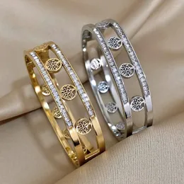 Pulseira oca árvore de vida pulseira de aço inoxidável para mulheres DoubleLayer Inclaid Zircon Gold Silver Color Bracelets