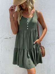 Jim Nora Sıradan Yaz Beachdress Kadınlar Kolsuz Tank Yuvarlak Boyun Mini Elbise Seksi Gevşek Soild Elbiseler Moda Vestidos 240408