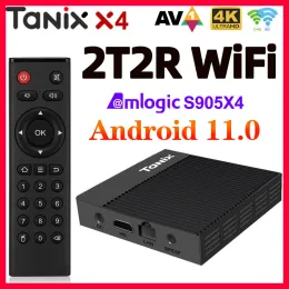 Kutu Tanix X4 Akıllı TV Kutusu Android 11 4GB 32GB 64GB Amlogic S905X4 TVBox 2T2R Çift WiFi Desteği AV1 H.265 8K Google Voice Set Üst Kutusu