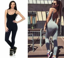 Abbigliamento da palestra femminile spaghetti cinghia sottile tuta in forma sport fitness unitard pantaloni senza maniche a colori solidi senza schienale clo6071914