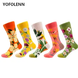 5 Pairslot Combed Cotton Womens Socks with Cute Flower Pattern Colorful Long Happy Funny Comfortable 240408