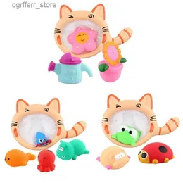 Baby Bath Toys Fishing Toy Cartoon Animals Cat Shark Net Bag Pick Up Ocean Ball Swimming Play Water Bath Toy Gifts For Children Baby-Drop Ship L48