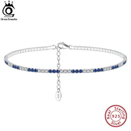 Orsa juveler 925 Sterling Silver Tennis Anklet White Blue Colors AAAA Zirconia Full asfalterad för Girls SA19 240408