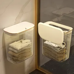 Cesta de pendura de parede transparente para soluções de armazenamento de banheiro, suporte perfeito para roupas sujas e cestos de armazenamento de roupas com grande