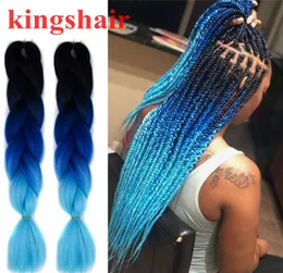 60cm ombre azul kanekalon jumbo tranças de crochê extensões de cabelo de trança