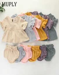 2 pezzi Set di abiti da bambina neonato neonato set di abiti carini in cotone morbido solido a maniche corta camicie topsshorts outfit abiti f12101918587