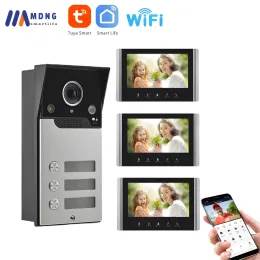 Intercom Sistema di interfono da 7 pollici Touch Screen Tuya Wifi Video Porta di accesso alla porta per 2 3 4 case villas Video Doorbell Porta del telefono