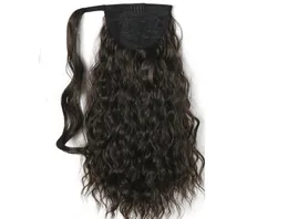 120G coda di cavallo ricci piene da 55 cm22quot Clip nella coda di cavallo estensione blackbrown riccio di cavallo da cavallo coda di cavallo pony capelli umani pelo di capelli umani 8374524