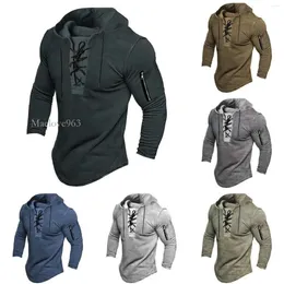 Moletons masculinos masculino Spring Autumn Fashion Casual Lace Up Hooded Sweatshirt de manga longa Tops de streetwear MAELOVE963