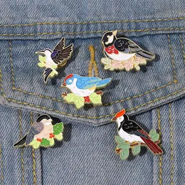 Birds and Flowers Enamel Pins Custom Hummingbird Woodpecker Brooches Lapel Badges Animal Jewelry Gift for Kids Friends