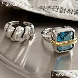 Rings Foxanry Fashion Blue Zircons Engagement For Women Couples Vintage Handmade Irregar Geometric Party Jewelry Gifts Drop Delivery Otvpy