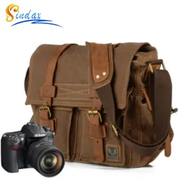 accessories Cowboy Genuine Camera Bag Oilskin Leather Single Waterproof Shoulder Bags Canvas Bag Inner Tank Dslr Camera Messenger Bag