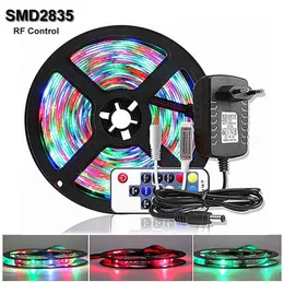 Светодиодная полоса RGB 2835 DC 12V Гибкая гибкая лента Tira Led Light Strip Tape 60 LEDSM 5M РЧ -дистанционного управления адаптер 8287181