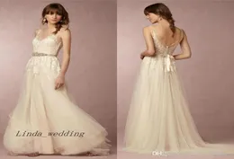 2019 Nuovo abito da sposa vintage estivo a buon mercato a buon mercato Aline Sheer Vneck Abito da sposa senza schienale Long senza schienale Plus size Vestitido1173849 su misura su misura