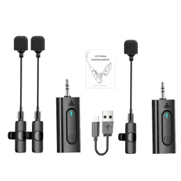 Microfones Microfone sem fio profissional 2.4g Microfone de lapela portátil Microfone sem fio Lavalier para jogos de transmissão de turismo em VLOG