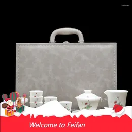 Schalen Feifan Wildleder Jade Porzellan Applikation Brennen Tee-Set Haushalt Keramik Teekatze Teetasse Licht Luxus High-End-Geschenk