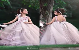 Little Baby Flower Girls Dresses Jewel Neck Open Back A Line Tule Long Kids Wear Formal com apliques de renda Vestidos de aniversário BC222773506519