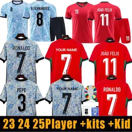 23 24 25 Portugal Soccer Jerseys Ronaldo Retro långa ärmar Portugisiska tröjor Joao Felix Ruben Neves Diogo Portugieser Portugal Football Shirt Team Men KIDS KIT SSS