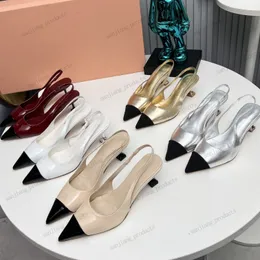 Designer sandaler kattunge klack hög klack kvinna mui tofflan äkta läderskor spetsiga tå spänne dekor trendig lack läder party skor Mary Jane scuff mule