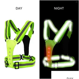 Yarış ceketleri yüksek görünürlük LED yansıtıcı yelek gece emniyet kemeri dişli bisiklete binmek için motosiklet günü koruyucu damla dh8jv teslim