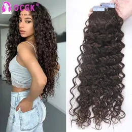 Tape In Human Hair Water Wave Remy Curly Ins European Skin Weft Adhesive 20pcs 2gpc 240402