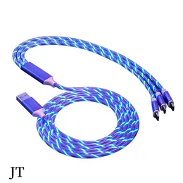 3 in 1 cables 1.2M LED Flowing Light Type C Micro USB Cable Quick Charging Line For xiaomi Samsung Huawei Phones JT