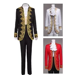 Royal European Court Fancy Outfit Vintage Rococo Baroque Prince Topspants Cosplay Costume For Men WhiteBlackred1100171