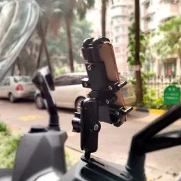 حامل الهاتف الكاميرات الألمنيوم قبضة سريعة حامل قابلة للتعديل دراجة نارية مقبس مزدوج الذراع لمقبس GoPro RAM