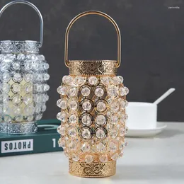 Mum Tutucular Fransız Giriş Lux Yüksek Dereceli Kristal Metal Şamdan Barn Fener Asma Portatif Retro Tutucu Süsler