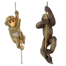 Klättring av Monkeychimpanzee Animal Statue Patio hängande harts Skulptur utomhus figurrekräder Hantverksstaty Dekoration 87ha 240407