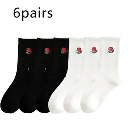 Embroidered Floral Womens Socks Thin Breathable SummerAutumn No Pilling Solid Colour Minimalist Girls 6 PairsLot 240408