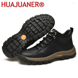 Сапоги Retro Winter Shoes Men Иножженные кожа на открытом воздухе лодыжка повседневное винтажное походное кружевное кружев