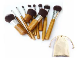 Bambus uchwytu pędzle do makijażu Zestaw z torbą Profesjonalne zestawy szczotek kosmetyków podkład do cieni do powiek Zestaw makijażu narzędzia 11pcss1682833