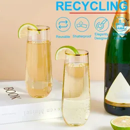 Tek kullanımlık bardak pipetler 12/18pcs plastik kırılamaz sapsız şampanya flütleri kristal berraklığında şarap bira cam düğün barı malzemeler