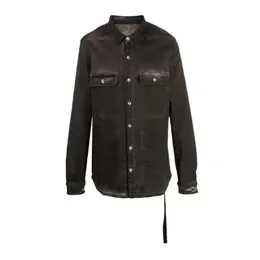 Men's Casual Shirts RO style 23SS dirty wash smoke gray wasteland style workwear long micro elastic casual shirt jacket