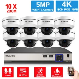 System 10x Zoom 5MP PTZ POE DOME CAMERA SYSTEM SET 4K 8CH NVR Kit utomhus Vattentät CCTV IP -kamera Videoövervakningssystem Kit Xmeye