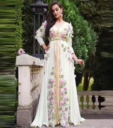 Fas Kaftan Kaftan Gece Elbise Dubai Abaya Arap Uzun Kollu Şaşırtıcı 3D El Yapımı Çiçekler Kareeneck Forse8856588