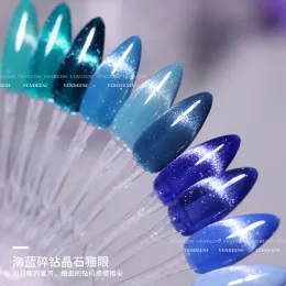 Gel Cat Eye Diamond Blue Color in Summer Semi Permanent Varnish Hybird UV Acry per Nail Art Immergiti Gel