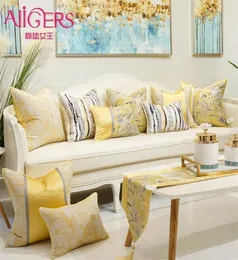 Avigers Yellow Cushion Covers Square Striped Patchwork Jacquard Pillow Cases 홈 장식 자동차 소파 침실 LJ2012162162745