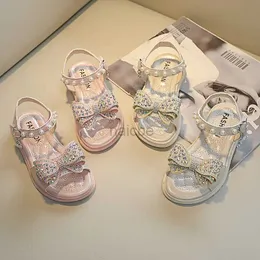 Slipper Girls Sandals 2023 New Summer Princess Rhinestones for Big Children Fashion Open Open-Open Kids Non Slip Beach Shoes PU 2448
