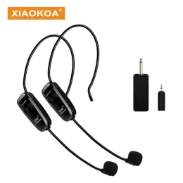 Microphones XIAOKOA Dual UHF Headset Wireless Microphone 1 Receiver 2 Headset and Handheld 2 In 1 Rechargeable for Teaching Voice Amplifier