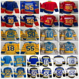 Maglie di hockey 55 Colton Parayko 10 Brayden Schenn 50 Binnington 47 Torey Krug 25 Kyrou 18 Robert Thomas 90 Ryan Oreilly Winter inverno inverto retrò maglie da uomo