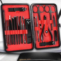 Kit 18st Manicure Set Nail Kit med Case Cut Cut Nails allt för manikyrlyvar Pusher Ingrown File Polish Tweezer Toenail Cutter