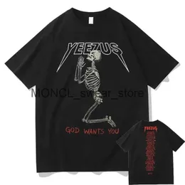 Herren-T-Shirts Neue Gott wünscht sich doppelseitige gedruckte T-Shirts Street Clothing Skull Grafik Herren Hip-Hop Tops H240408