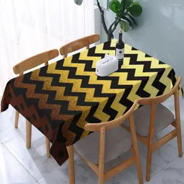 Table Cloth Rectangular Gold And Black Stripe Art Waterproof Tablecloth 45"-50" Cover Backed With Elastic Edge