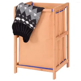 Laundry Bags QWE123 Costway Bamboo Frame Hamper Durable Cloth Bag Clothes Storage Basket Bin